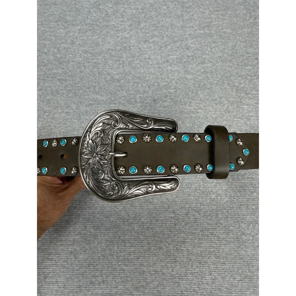 Nocona Belt Co Brown Leather Turquoise Studded Western Belt Size 28‎ N4435244